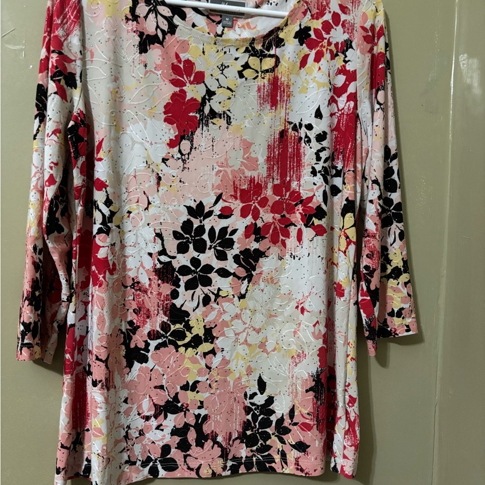 JM Collection Floral Blouse - Pink, Red, Black, Yellow